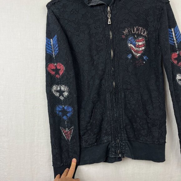 Affliction Reversible Lace Hoodie Full Zip Women S Metal Y2K Lost Souls American - Picture 8 of 16